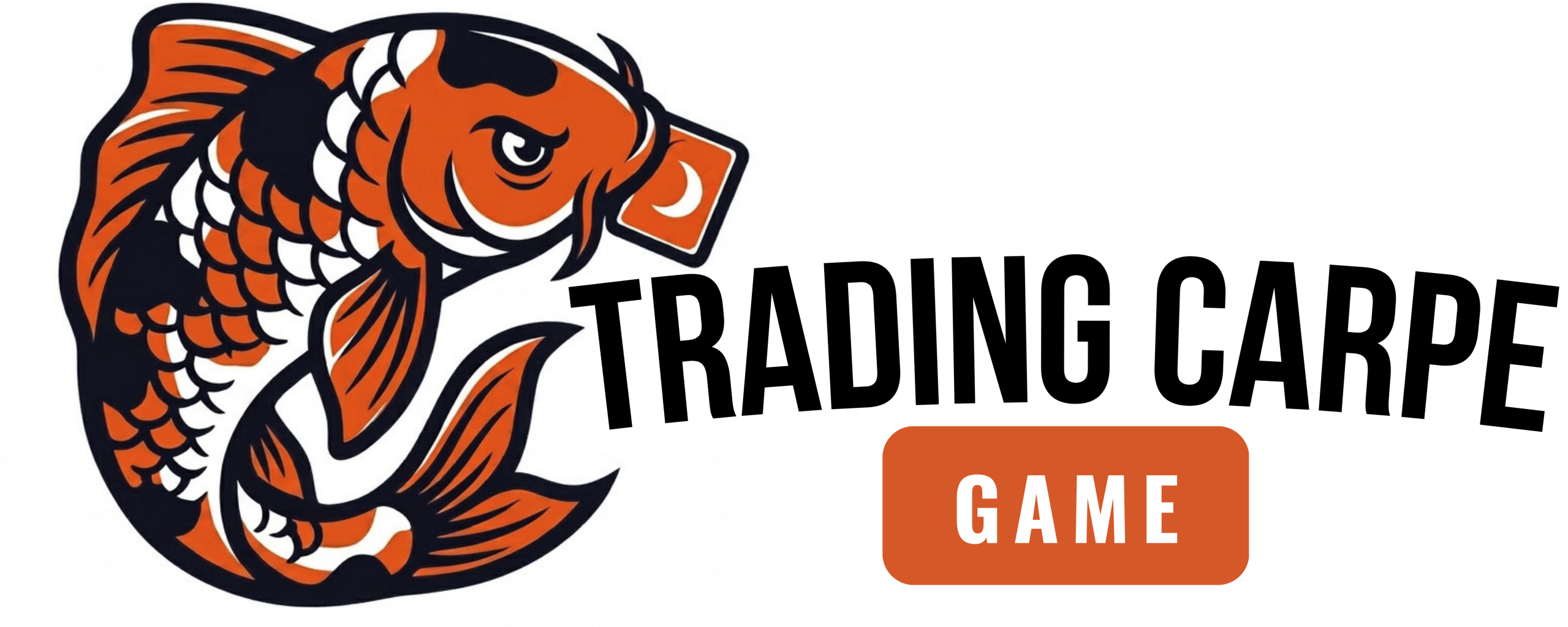 Carpe Koï qvec une carte de jeu dans la bouche et texte - Logo Trading Carpe Game 2